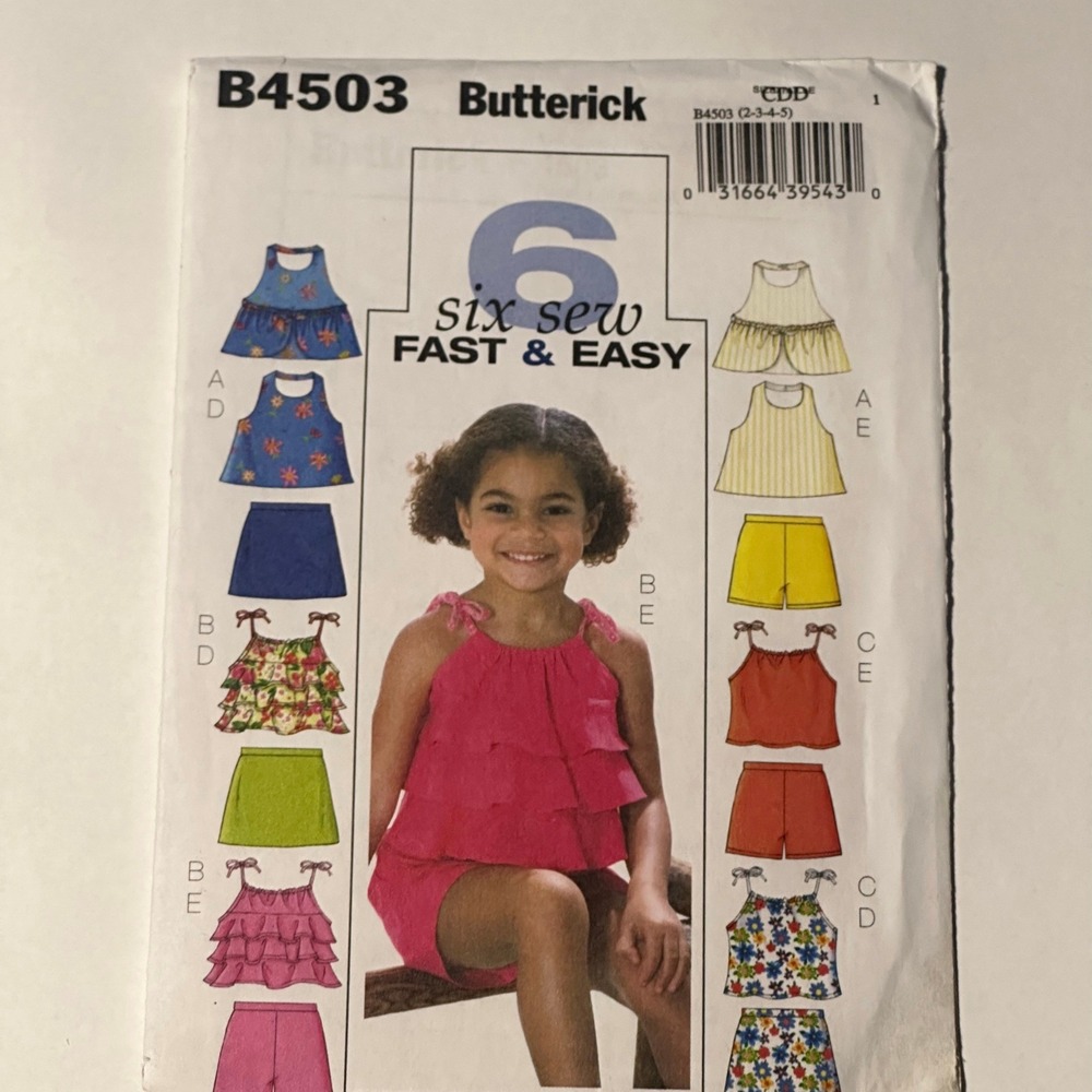 Butterick B4503 Sewing Pattern Girls Top Skort Shorts Size 2-5 Multi-Color Uncut